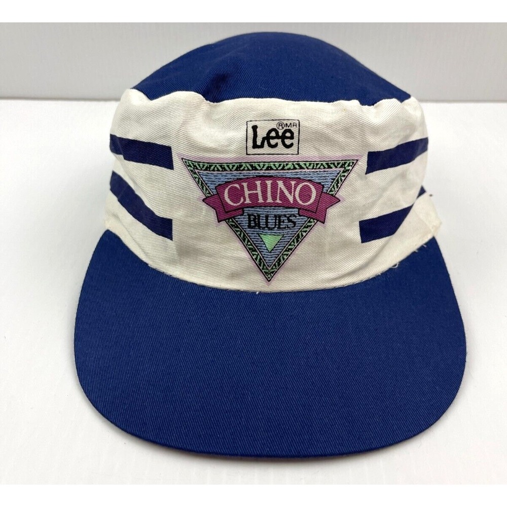 OS VINTAGE Lee Chino Blues Striped Conductor Painters Cap Hat One Size Fits All